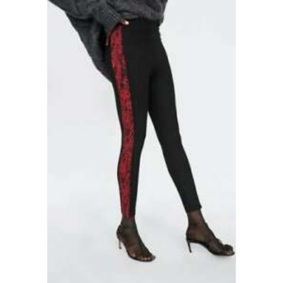 Zara Red Snake Print Stripe High Waisted Leggings - Picture 3 of 7
